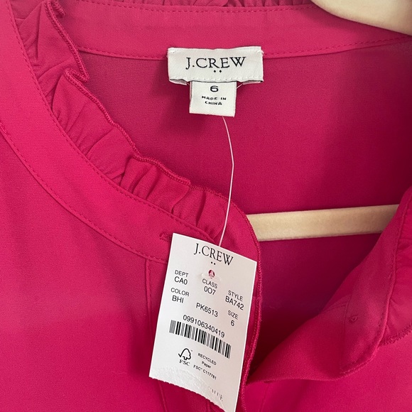 J. Crew Factory, Long-sleeve top with ruffles, BOLD HIBISCUS, Size 6 - Picture 2 of 4